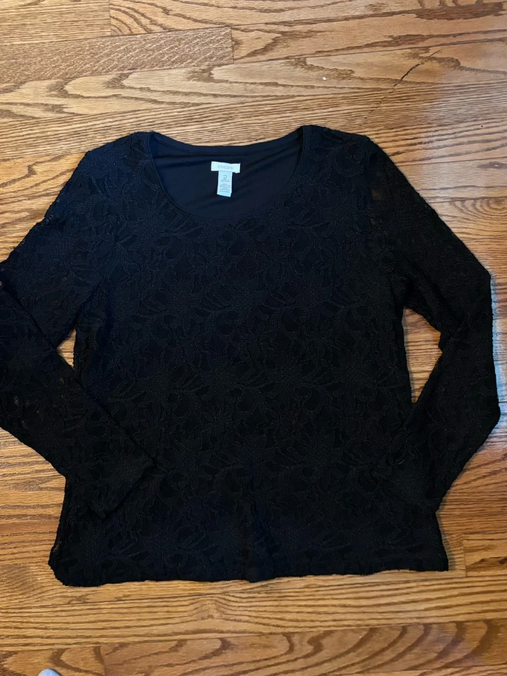 Chico's Black Floral Lace Long Sleeve Top Size 2 (Large)